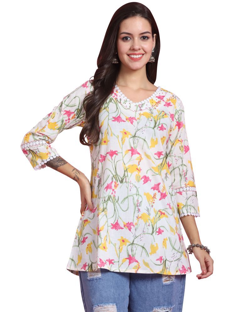     			wonder weave Pack of 1 Cotton Printed Straight Women's Kurti - ( White )