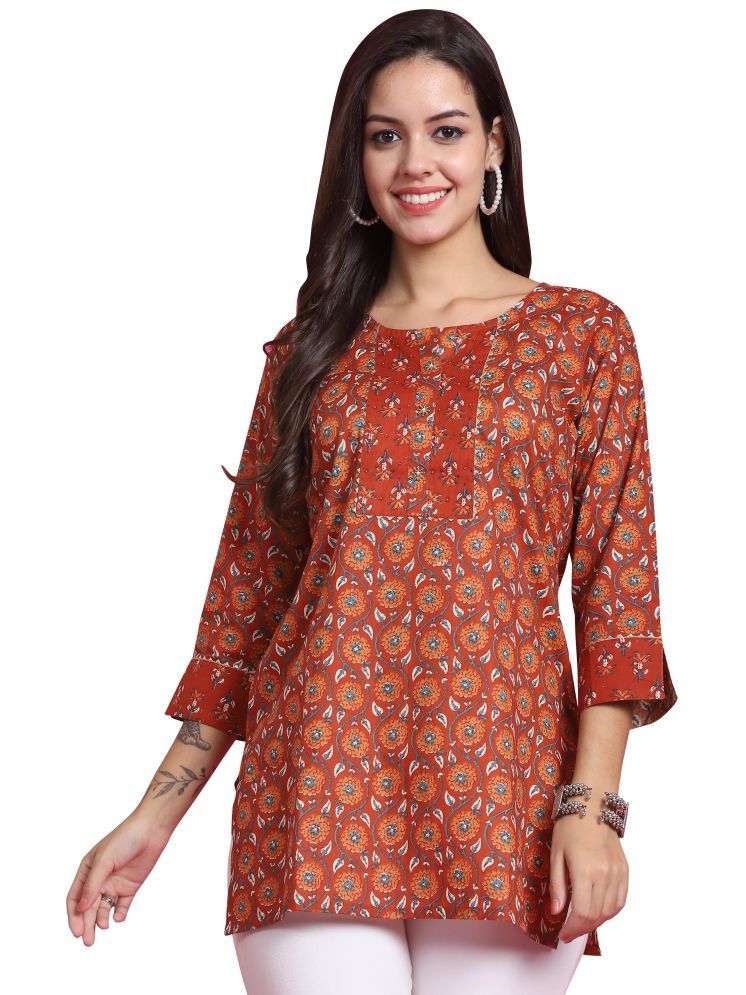     			wonder weave Pack of 1 Cotton Printed Straight Women's Kurti - ( Orange )