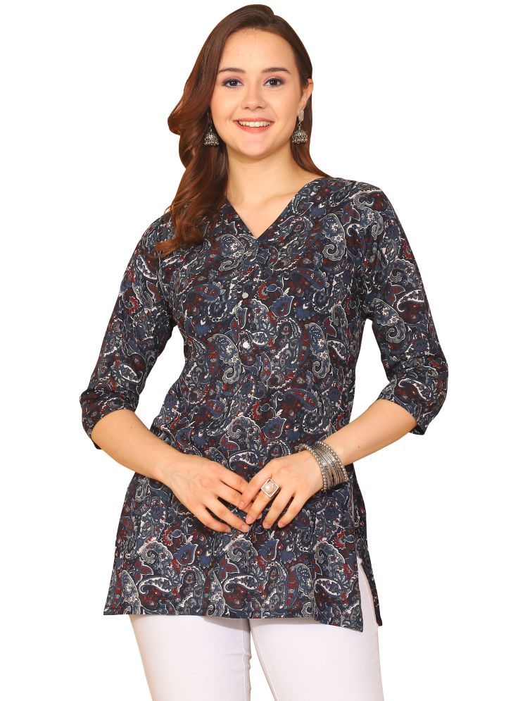     			wonder weave Pack of 1 Cotton Printed Straight Women's Kurti - ( Black )