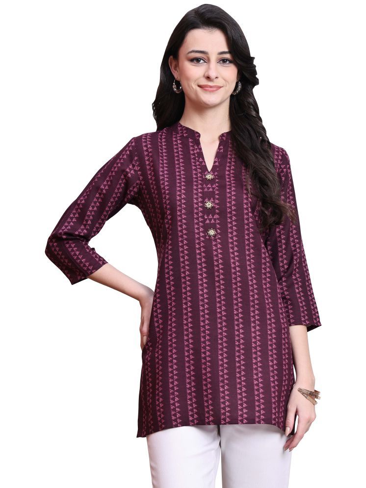     			wonder weave Pack of 1 Cotton Printed Straight Women's Kurti - ( Wine )