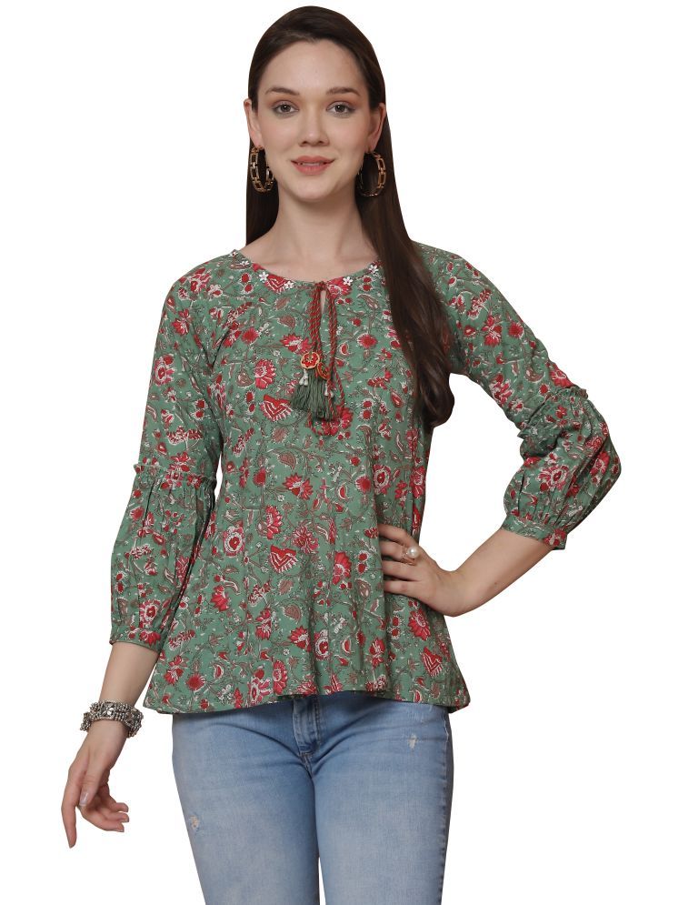     			wonder weave Pack of 1 Cotton Printed A-line Women's Kurti - ( Green )