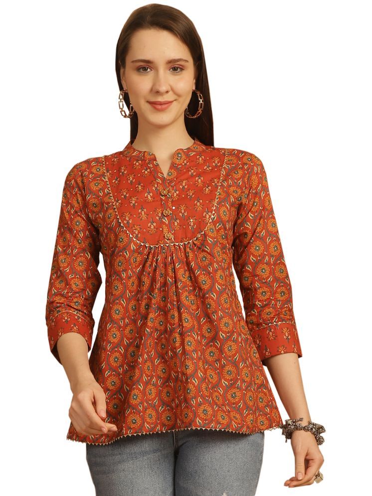     			wonder weave Pack of 1 Cotton Printed A-line Women's Kurti - ( Orange )