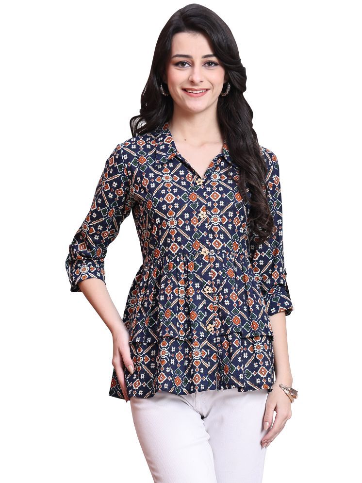     			wonder weave Pack of 1 Cotton Printed A-line Women's Kurti - ( Navy Blue )