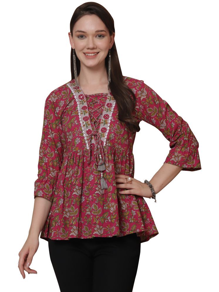     			wonder weave Pack of 1 Cotton Printed A-line Women's Kurti - ( Pink )