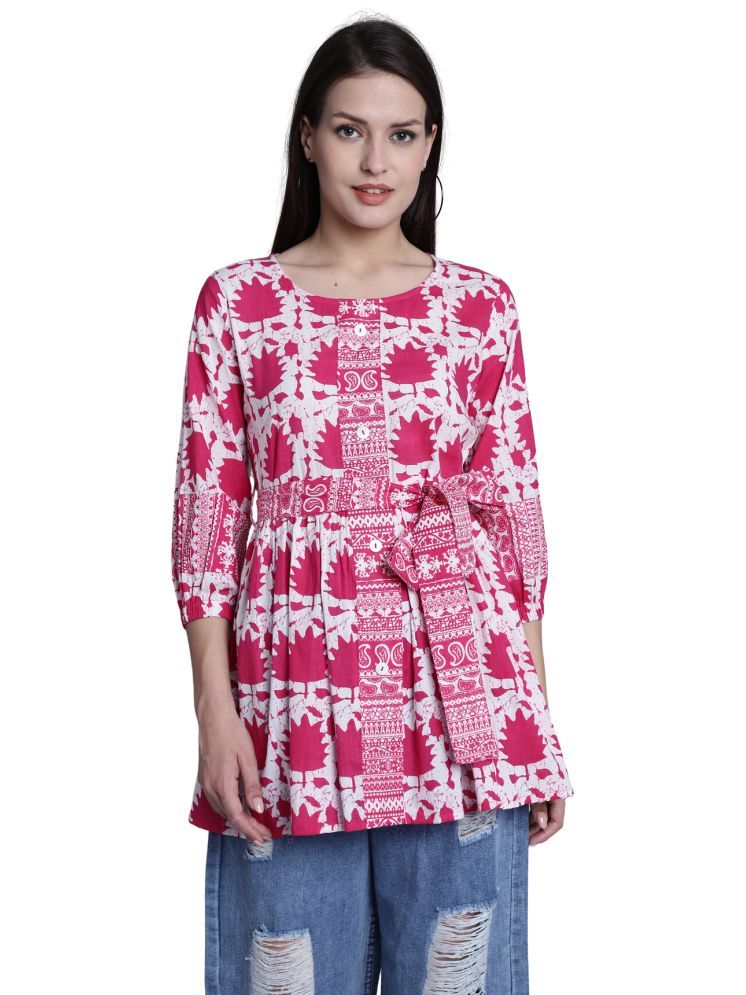     			wonder weave Pack of 1 Cotton Printed A-line Women's Kurti - ( Pink )