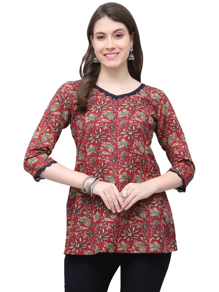     			wonder weave Pack of 1 Cotton Blend Printed Straight Women's Kurti - ( Maroon )