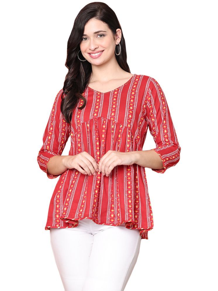     			wonder weave Pack of 1 Cotton Printed A-line Women's Kurti - ( Red )