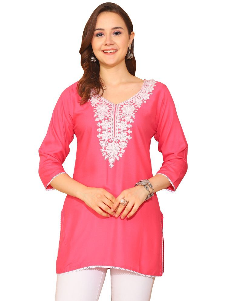     			wonder weave Pack of 1 Rayon Embroidered Straight Women's Kurti - ( Pink )