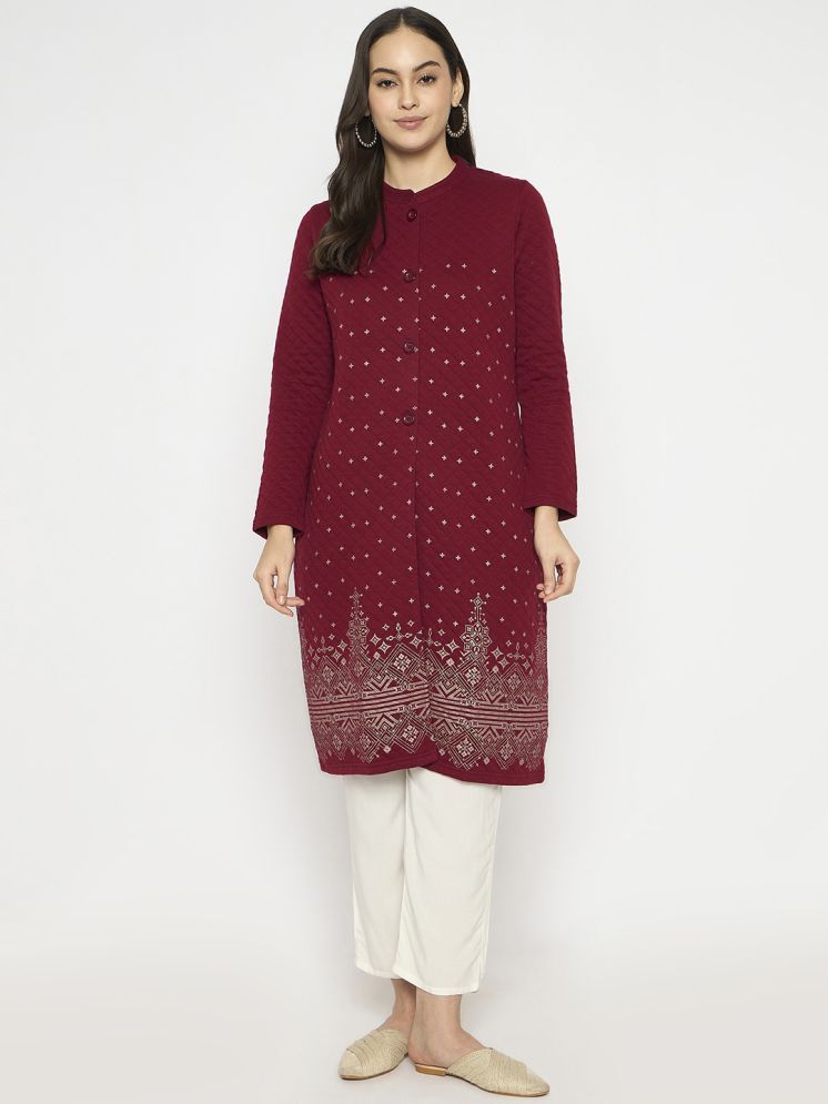     			VIAZAA Pack of 1 Acrylic Printed A-line Women's Kurti - ( Maroon )