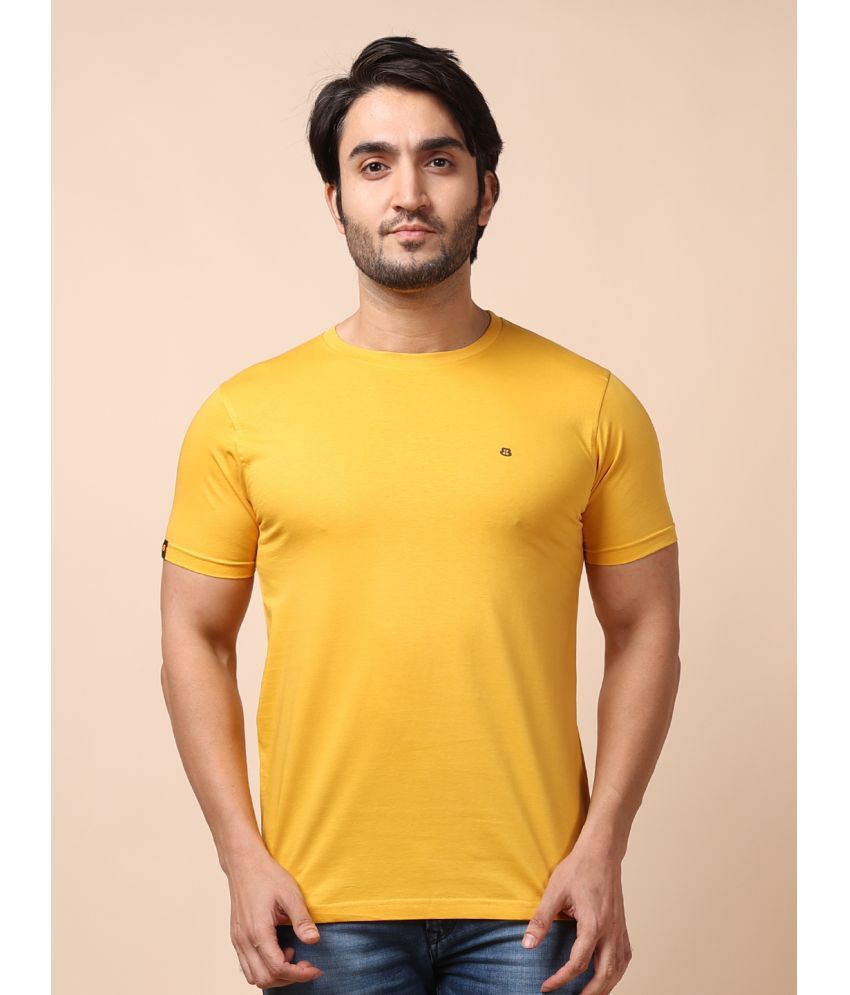     			BERRYBLUES 100% Cotton Regular Fit Solid Half Sleeves Men's Round T-Shirt - Yellow ( Pack of 1 )