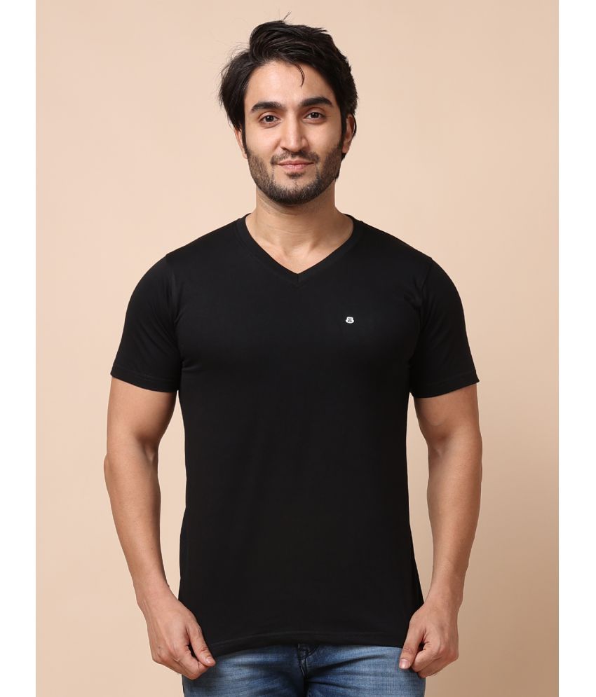     			BERRYBLUES 100% Cotton Regular Fit Solid Half Sleeves Men's V-Neck T-Shirt - Black ( Pack of 1 )