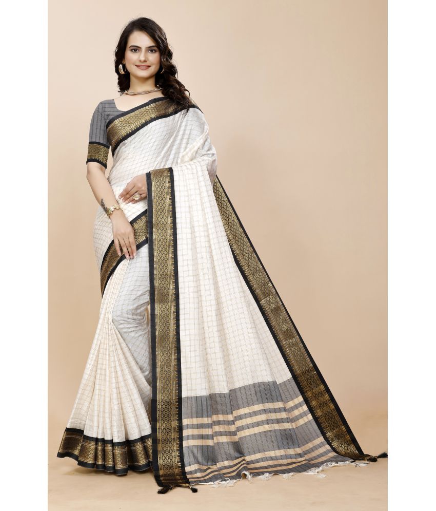     			Fashionfricks Pack of 1 Cotton Silk Checks Saree With Blouse Piece ( Black )