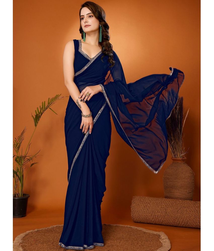     			Fashionfricks Pack of 1 Georgette Solid Saree With Blouse Piece ( Navy Blue )