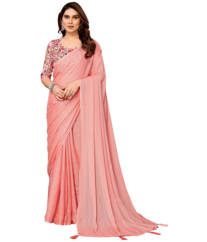     			Fashionfricks Pack of 1 Polyester Solid Saree With Blouse Piece ( Peach )