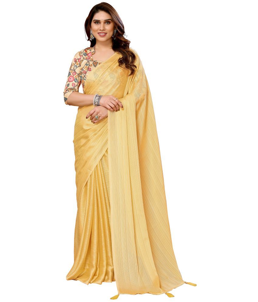     			Fashionfricks Pack of 1 Polyester Solid Saree With Blouse Piece ( Yellow )