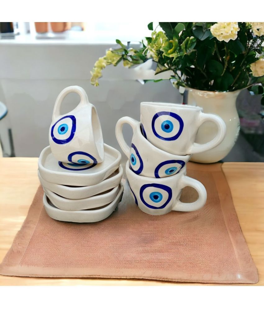     			Malaikah Evil Eye Cup & Sauc Printed Ceramic Tea Set 200 ml ( Pack of 4 )