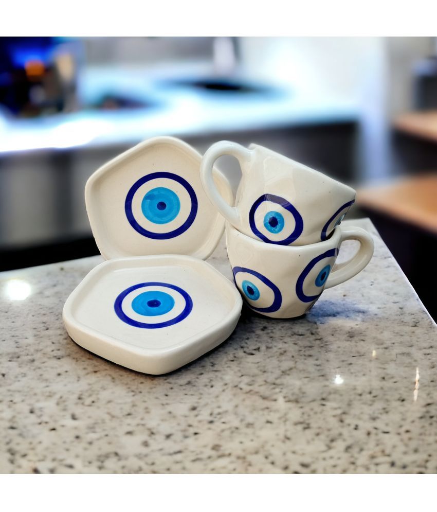     			Malaikah Evil Eye Cup & Sauc Printed Ceramic Tea Set 200 ml ( Pack of 2 )