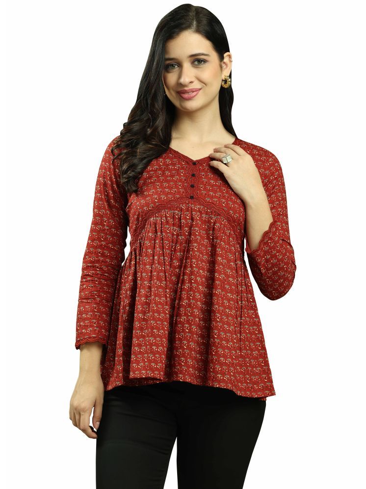     			Rajnandini Pack of 1 Cotton Printed A-line Women's Kurti - ( Maroon )