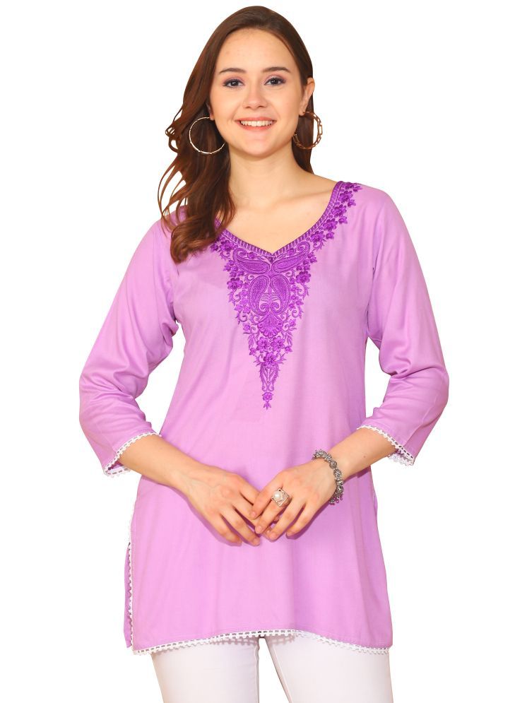     			Rajnandini Pack of 1 Rayon Embroidered Straight Women's Kurti - ( Purple )