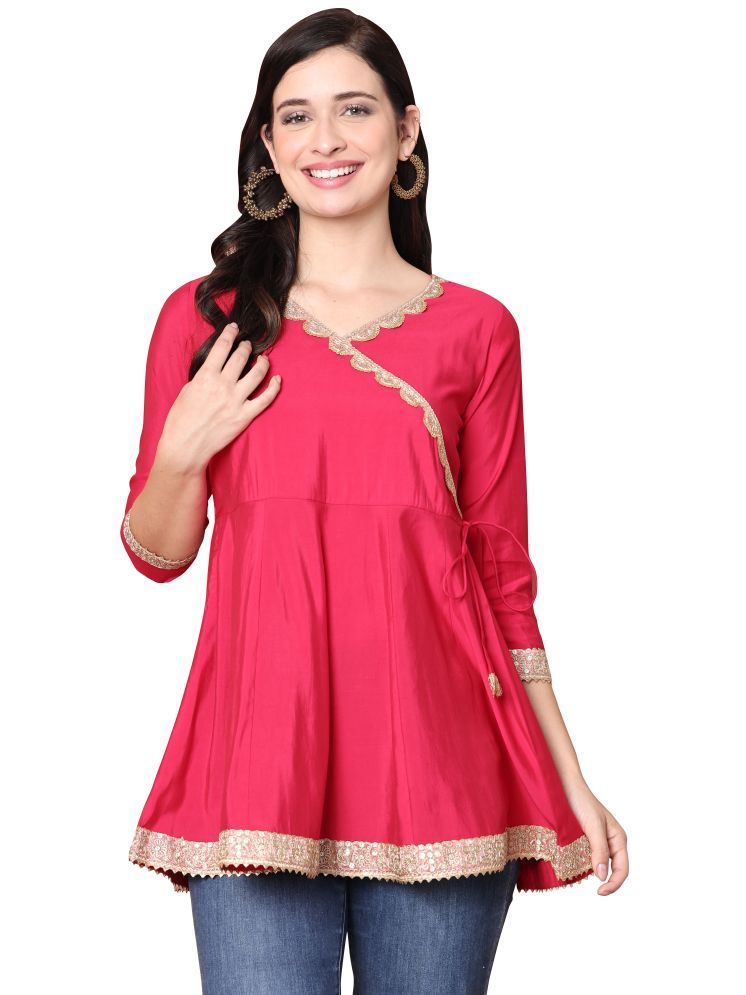     			Rajnandini Pack of 1 Silk Solid Straight Women's Kurti - ( Pink )