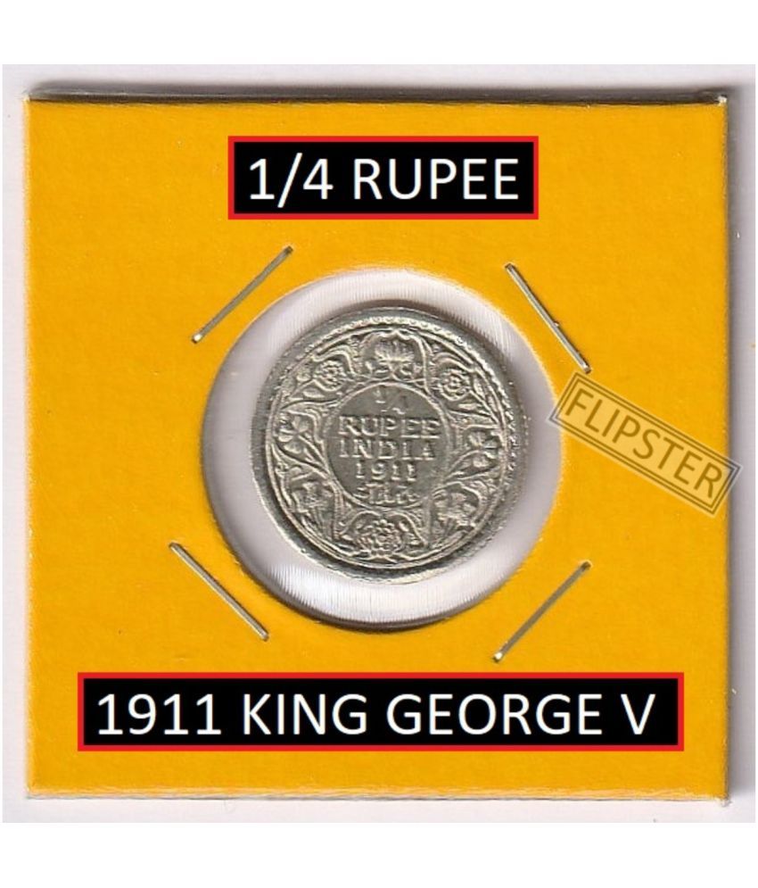     			Rare 1/4 Rupee 1911 King George V, old British India Silverplated Coin Collection