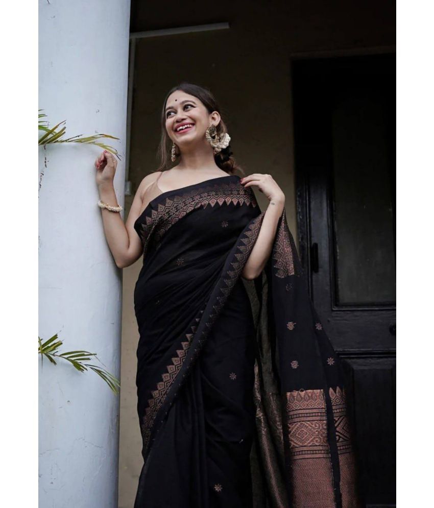     			Sanjana Silk Pack of 1 Silk Blend Embellished Saree With Blouse Piece ( Black )