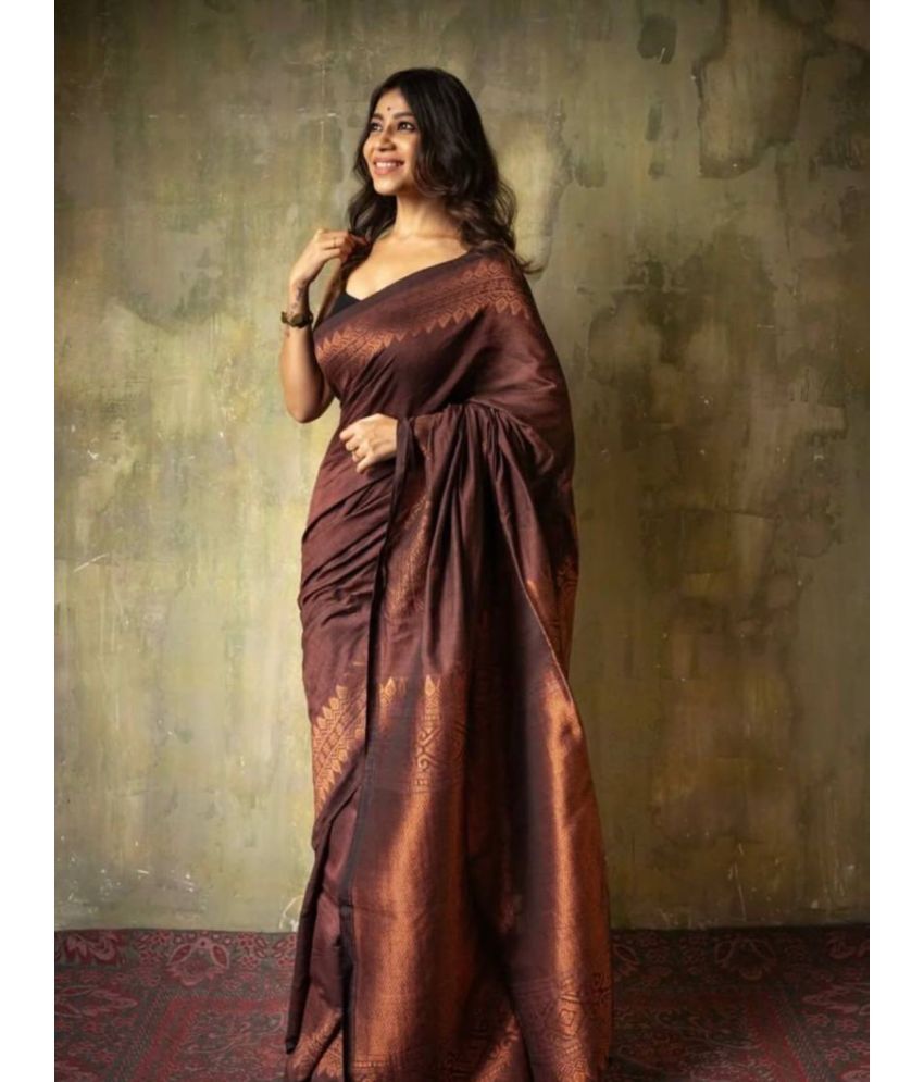     			Sanjana Silk Pack of 1 Silk Blend Embellished Saree With Blouse Piece ( Brown )