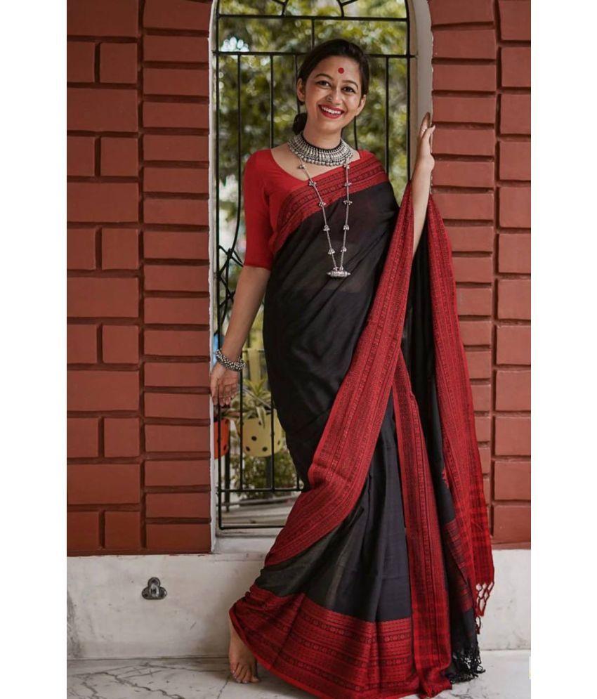     			Sanjana Silks Pack of 1 Silk Blend Embroidered Saree With Blouse Piece ( Black )