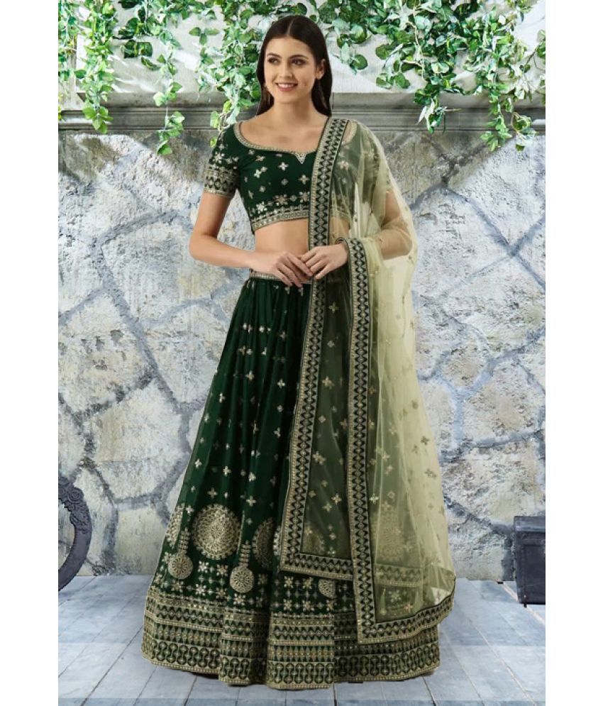     			Trijal Fab Green Georgette Circular Semi Stitched Lehenga Single