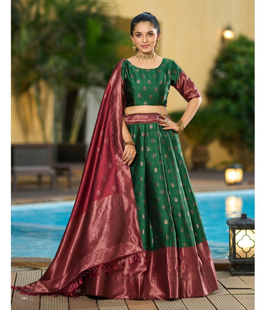     			Trijal Fab Green Jacquard Circular Semi Stitched Lehenga Single