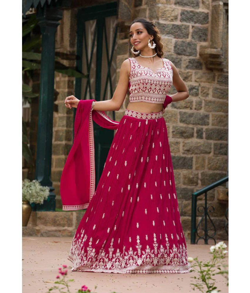     			Trijal Fab Pink Georgette Circular Semi Stitched Lehenga Single