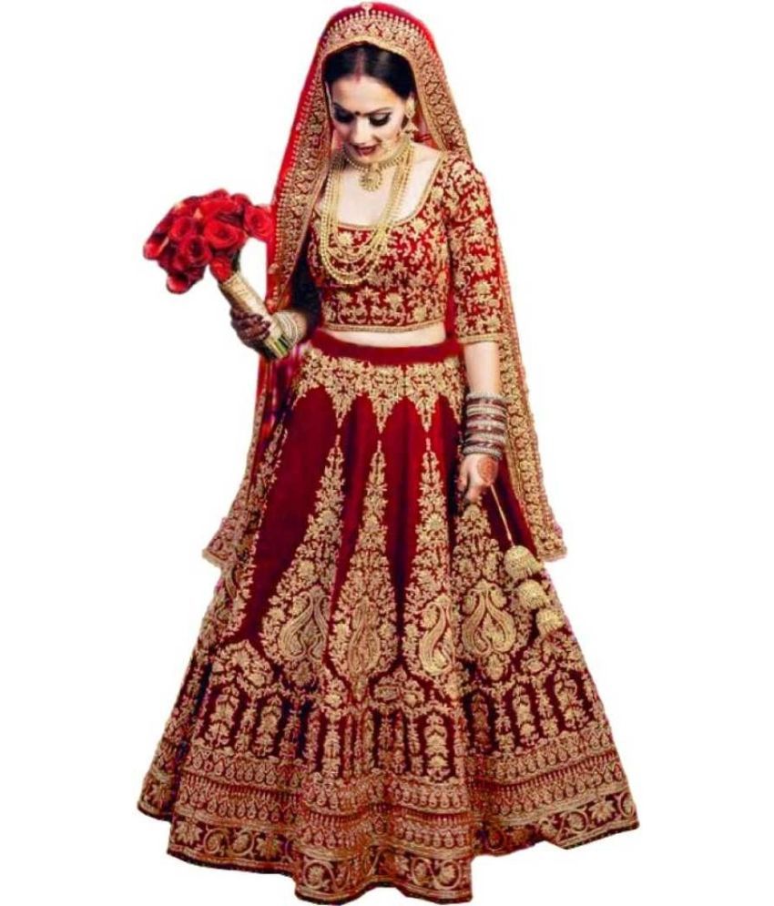     			Trijal Fab Red Silk Circular Semi Stitched Lehenga Single