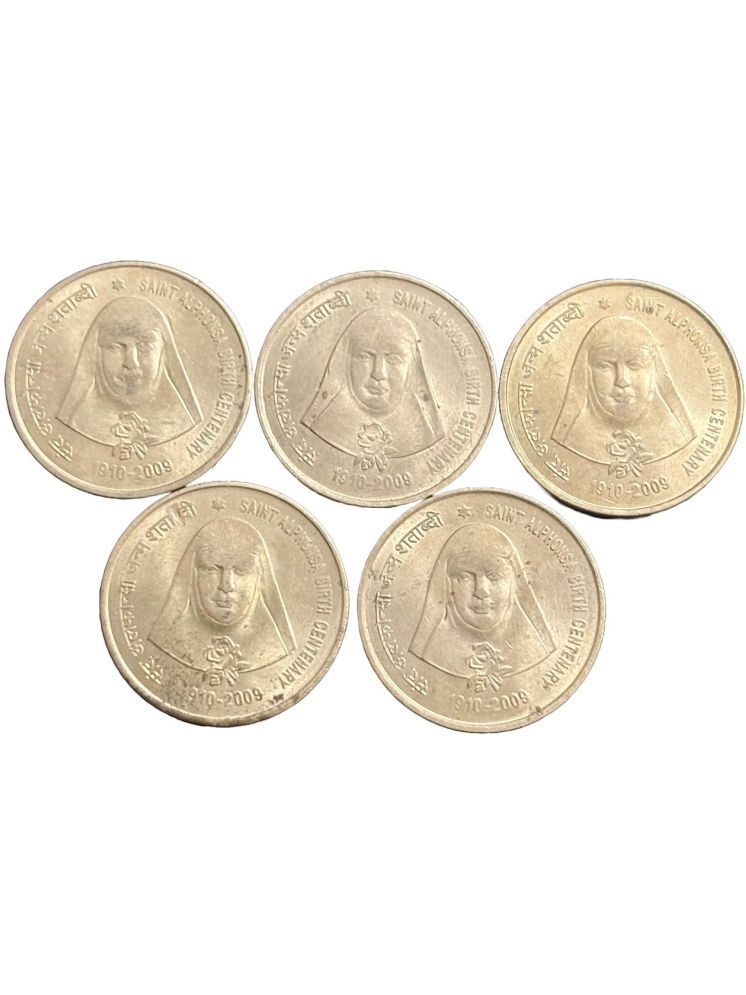     			Very Rare 5 Rupees Saint Alphonsa Birth Centenary (1910-2009) 5 Commemorative Issue Coins