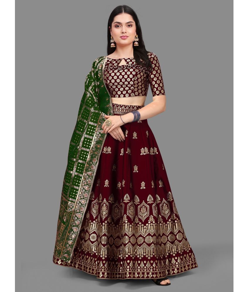     			kedar fab Maroon Jacquard Circular Semi Stitched Lehenga Single