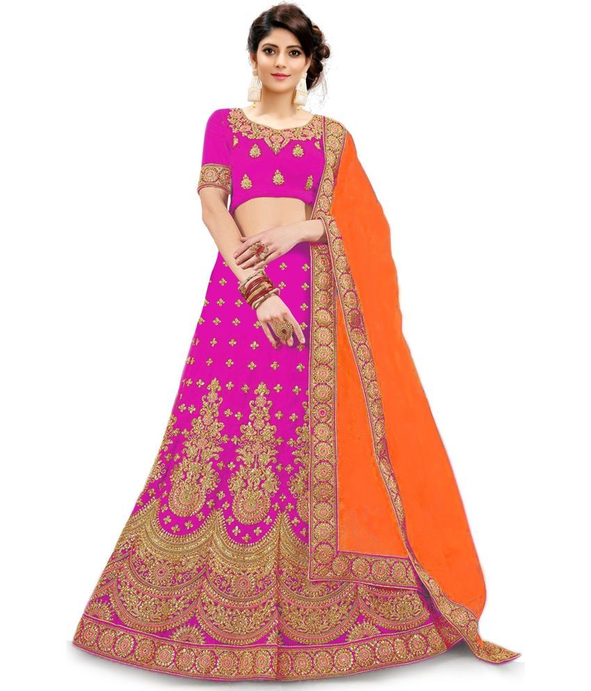     			kedar fab Pink Silk Circular Semi Stitched Lehenga Single