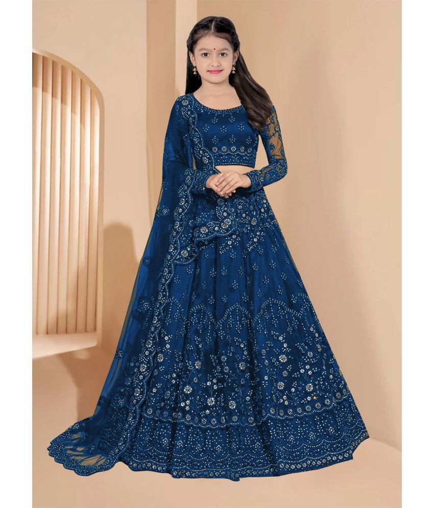     			piludi Net Lehenga Choli Set For Girls ( Pack of 1 , Blue )