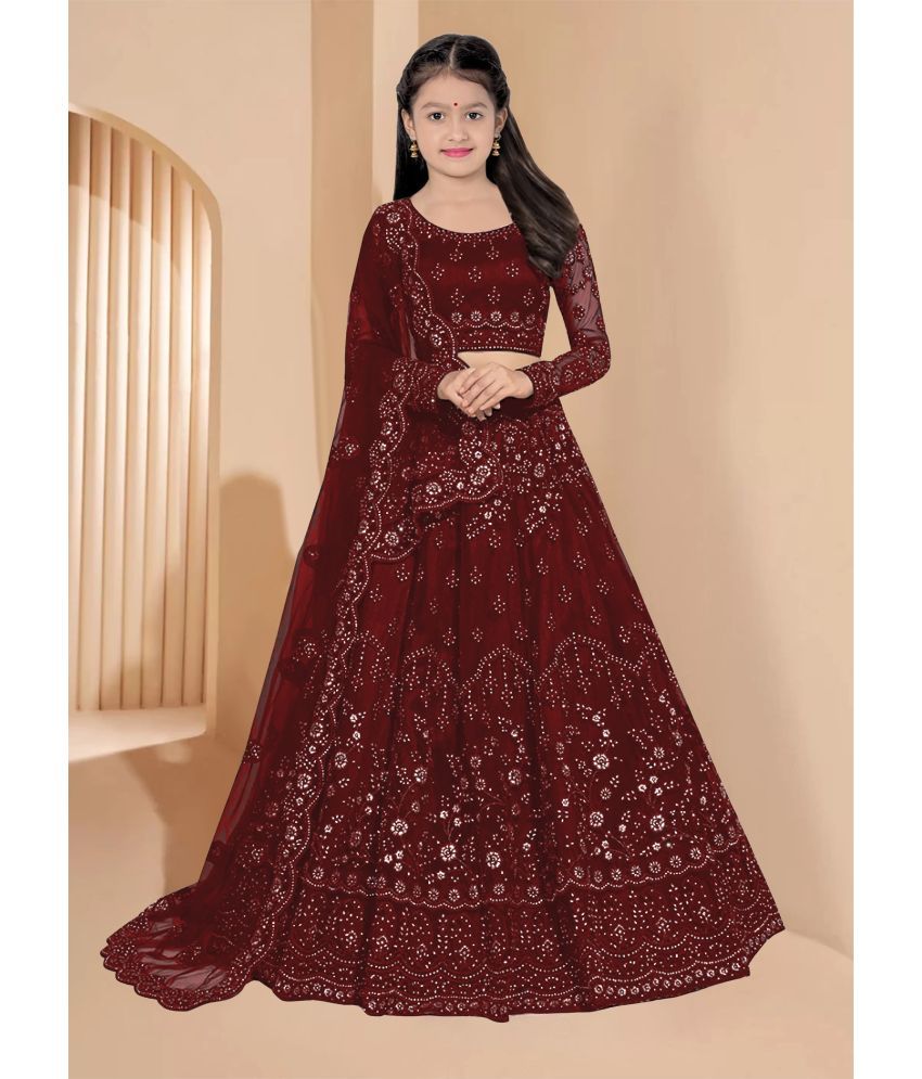     			piludi Net Lehenga Choli Set For Girls ( Pack of 1 , Maroon )