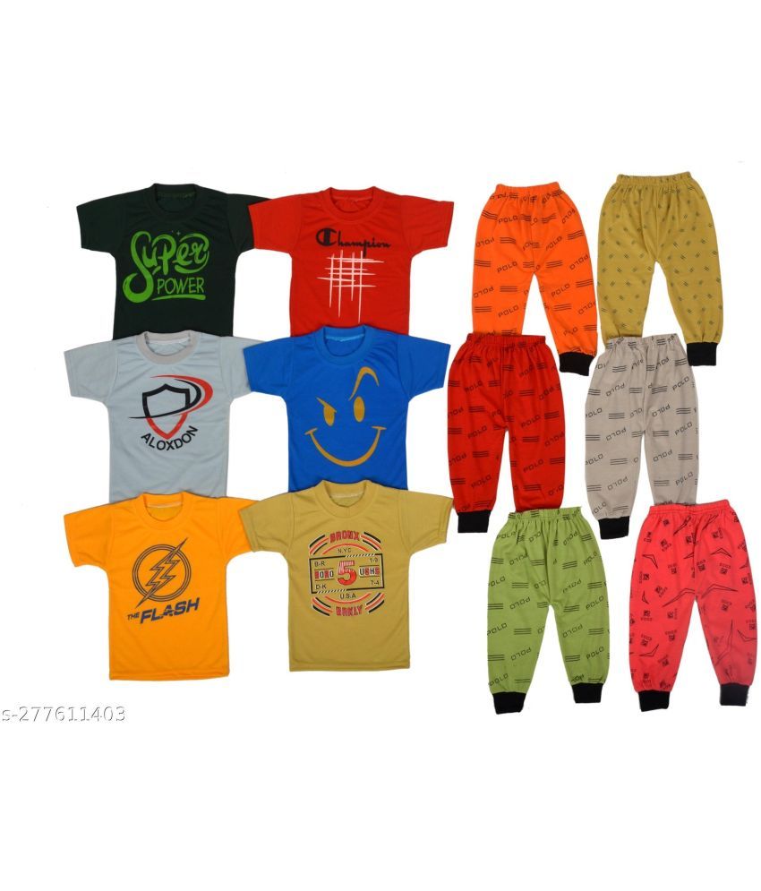     			DIAMOND EXPORTER Pack of 6 Baby Boys Cotton Blend T-Shirts & Pants Set ( Multicolor )