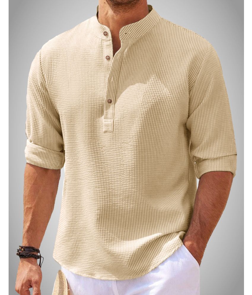     			Eyebogler Poly Cotton Relaxed Fit Self Design Full Sleeves Men's Casual Shirt - Beige ( Pack of 1 )