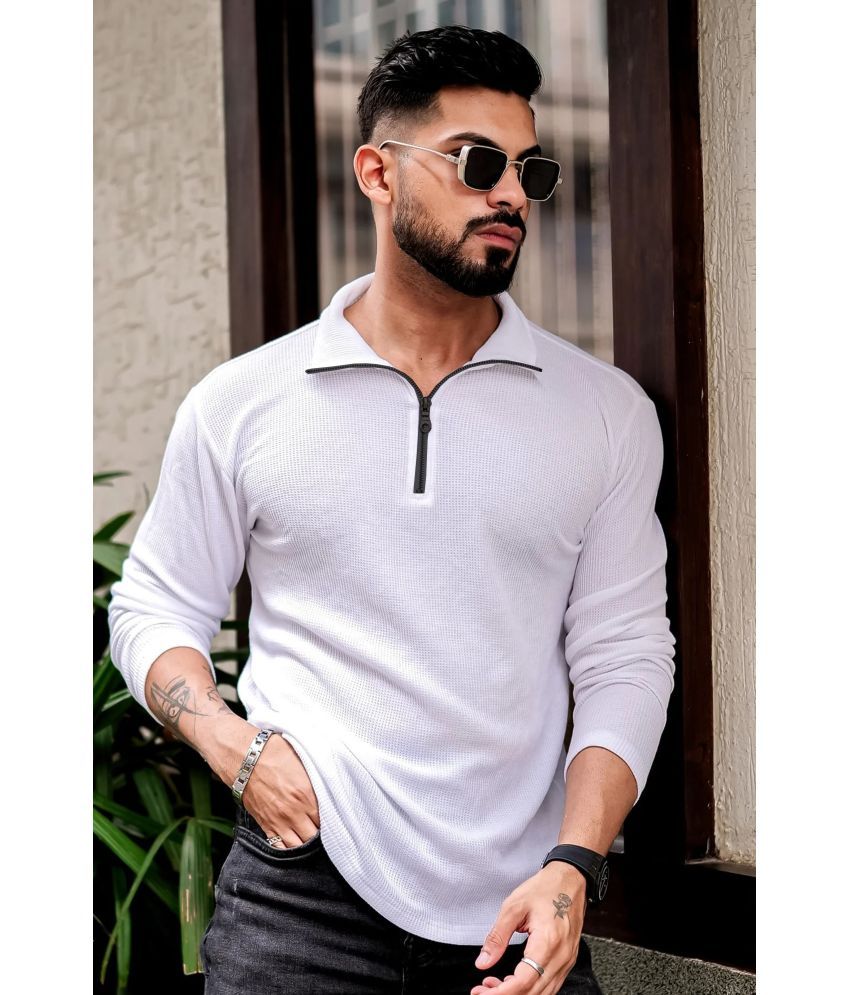     			Kintu Parantu Cotton Blend Regular Fit Self Design Full Sleeves Men's High Neck T-Shirt - White ( Pack of 1 )