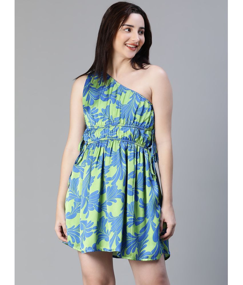     			Oxolloxo Polyester Printed Above Knee Women's Fit & Flare Dress - Green ( Pack of 1 )