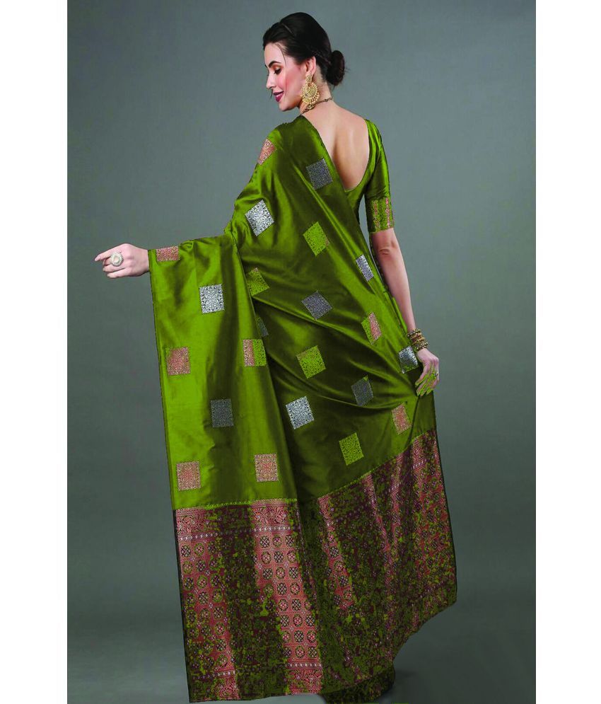     			Vividvibe Pack of 1 Kanjivaram Silk Self Design Saree With Blouse Piece ( Green )