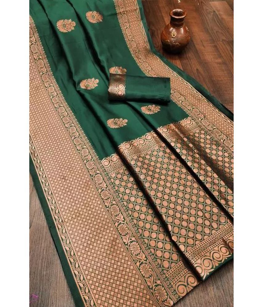     			Vividvibe Pack of 1 Kanjivaram Silk Self Design Saree With Blouse Piece ( Green )