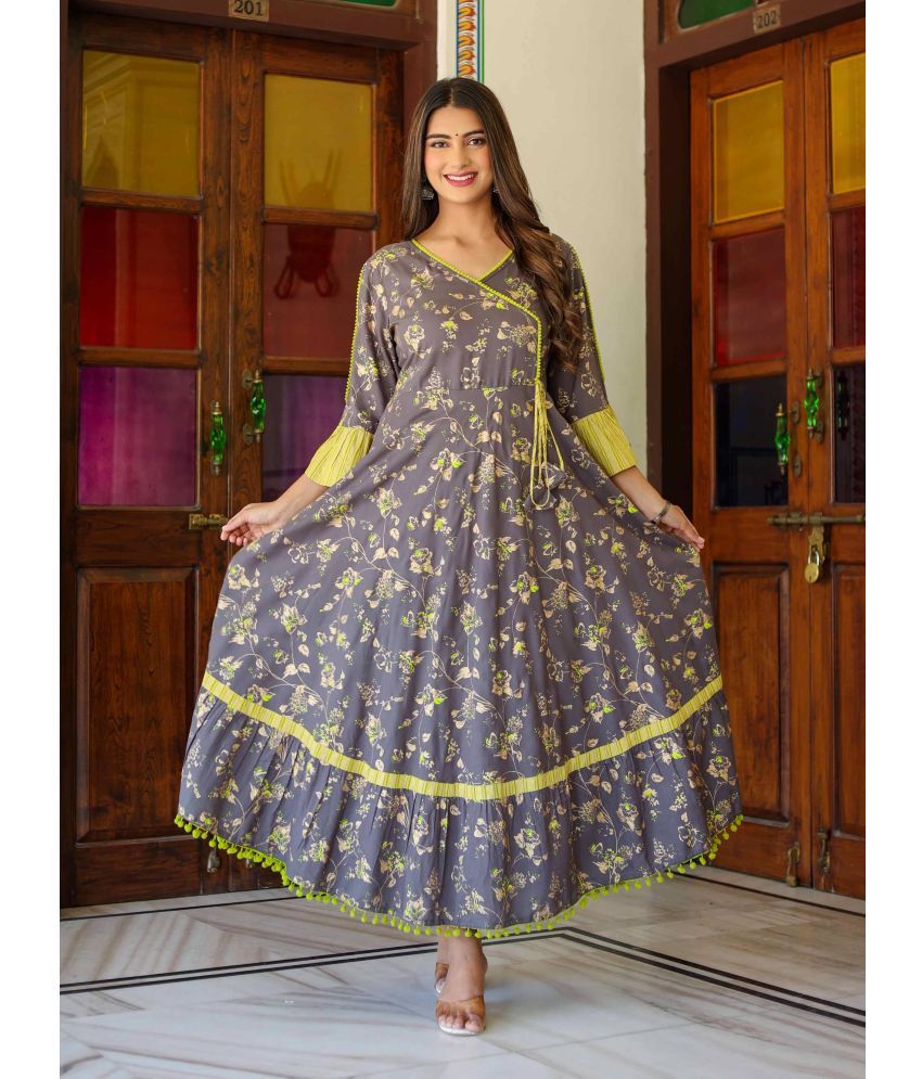     			Yash Gallery Pack of 1 Rayon Printed Anarkali Women's Kurti - ( Grey )