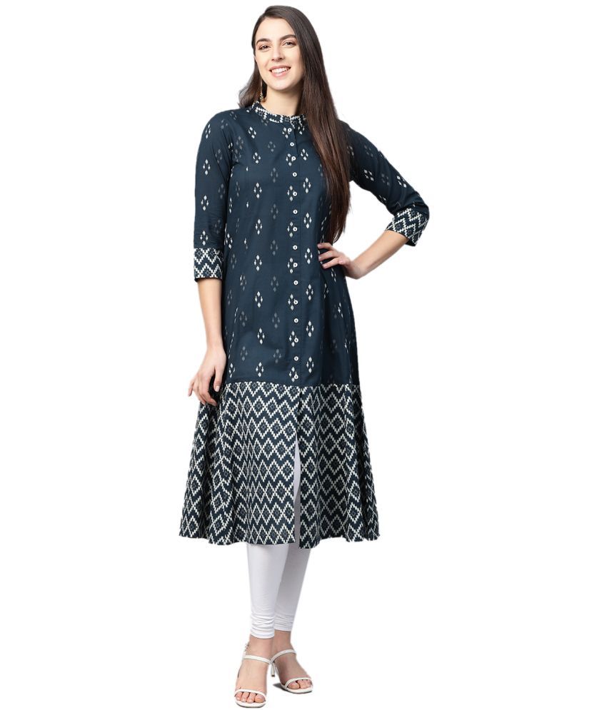     			Yash Gallery Pack of 1 Cotton Printed A-line Women's Kurti - ( Blue )