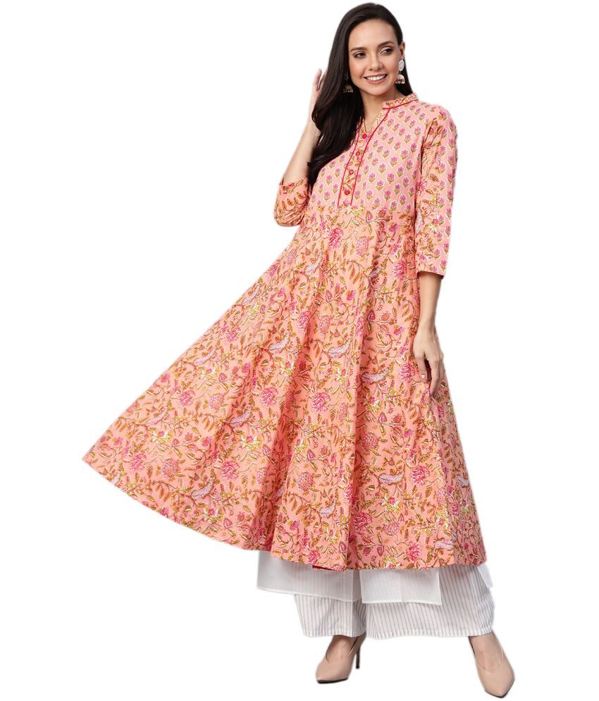     			Yash Gallery Pack of 1 Cotton Printed Anarkali Women's Kurti - ( Pink )