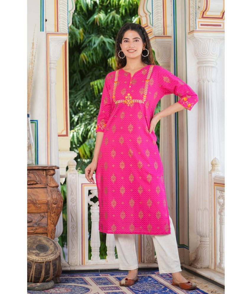     			Yash Gallery Pack of 1 Cotton Printed Straight Women's Kurti - ( Pink )