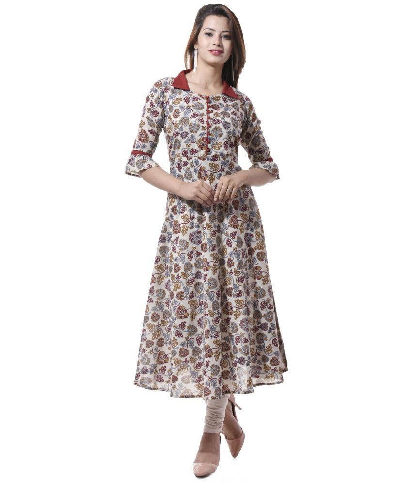     			Yash Gallery Pack of 1 Cotton Printed Anarkali Women's Kurti - ( Maroon )