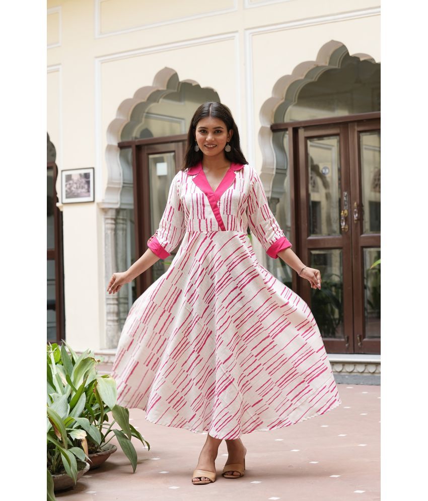     			Yash Gallery Pack of 1 Cotton Printed Anarkali Women's Kurti - ( Pink )