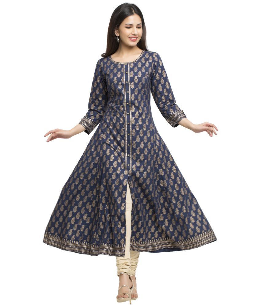     			Yash Gallery Pack of 1 Cotton Printed Anarkali Women's Kurti - ( Blue )